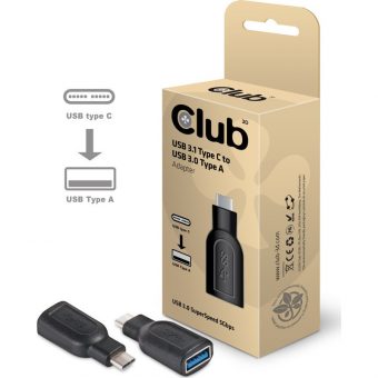 Club3D Adapter USB 3.1 Type-C Male to USB 3.0 Type-A Female Black CAA-1521