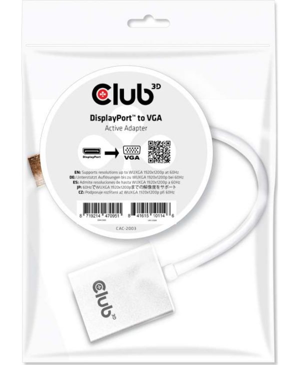 Club3D Adapter Displayport Male to VGA Female White CAC-2003