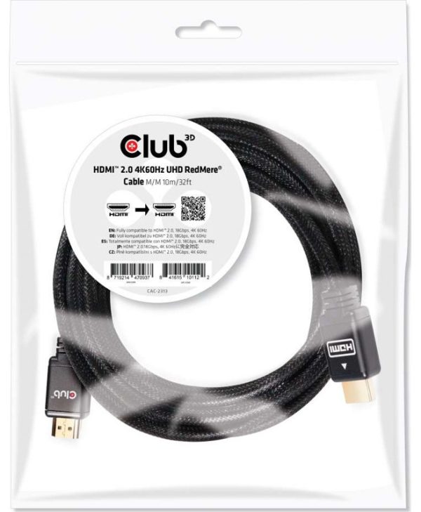 Club3D Cable HDMI 2.0 Male to HDMI 2.0 Male 4K60Hz 10m Black CAC-2313