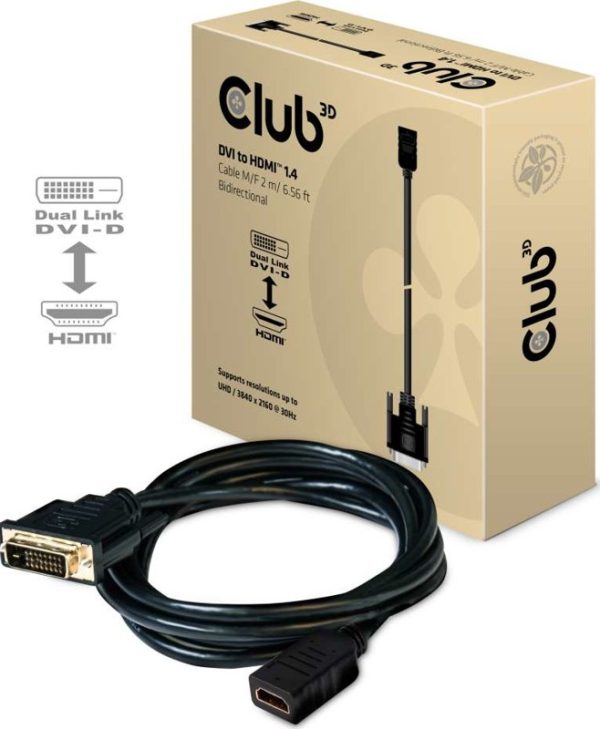 Club3D Cable DVI-D Male to HDMI 1.4 Female 2m Black CAC-1211