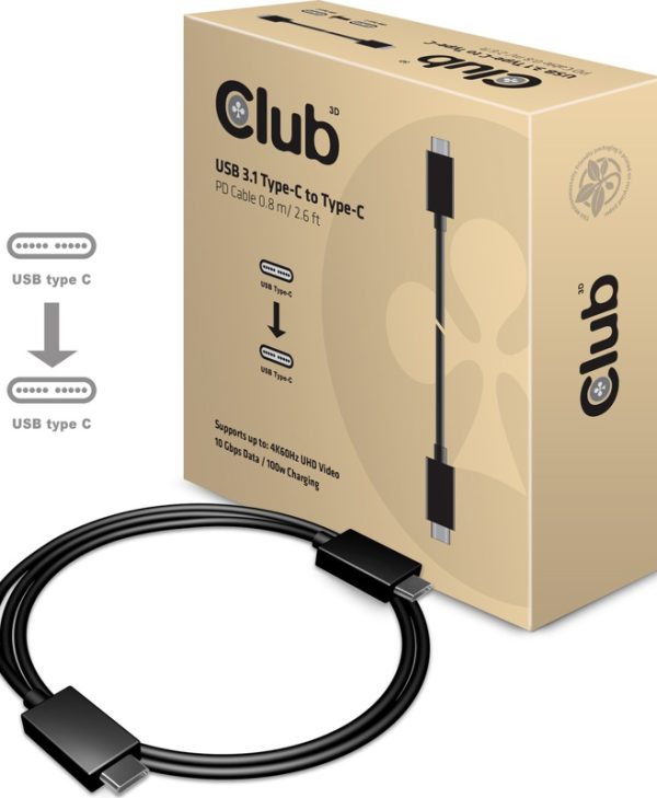 Club3D Cable USB 3.1 Type-C Male to USB 3.1 Type-C Male 0.8m Black CAC-1522