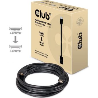 Club3D Cable HDMI 1.4 Male to HDMI 1.4 Female 5m Black CAC-1320
