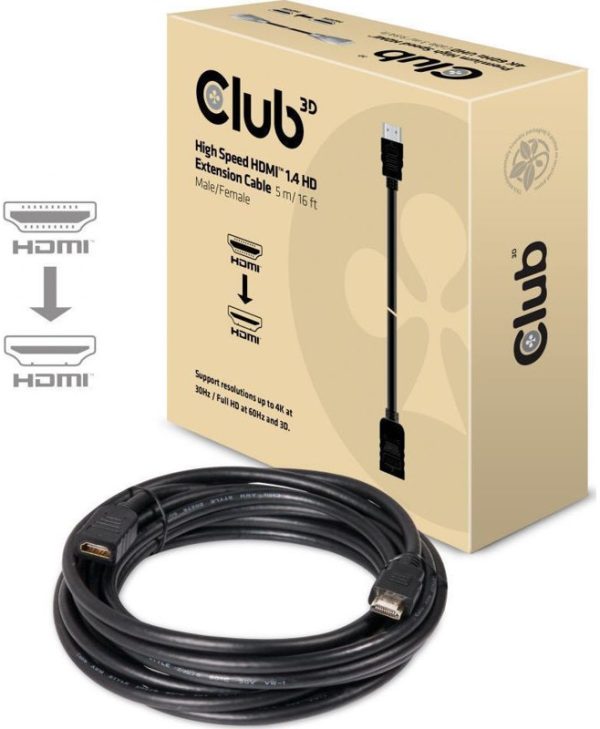 Club3D Cable HDMI 1.4 Male to HDMI 1.4 Female 5m Black CAC-1320