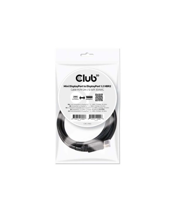 Club3D Cable Mini Displayport 1.2 Male to Displayport 1.2 Male 2m Black CAC-2163