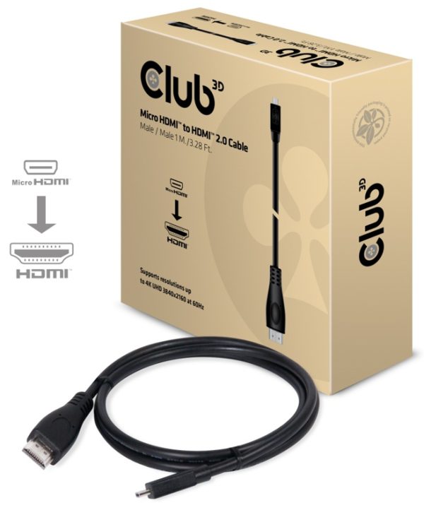 Club3D Cable Micro HDMI Male to HDMI 2.0 Male 1m Black CAC-1351
