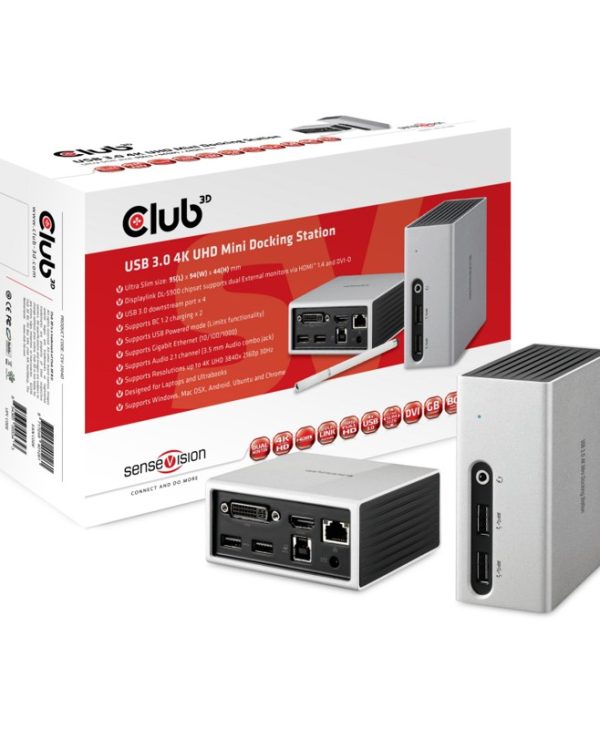 Club3D SenseVision USB 3.0 4K UHD Mini Docking Station Black CSV-3104D