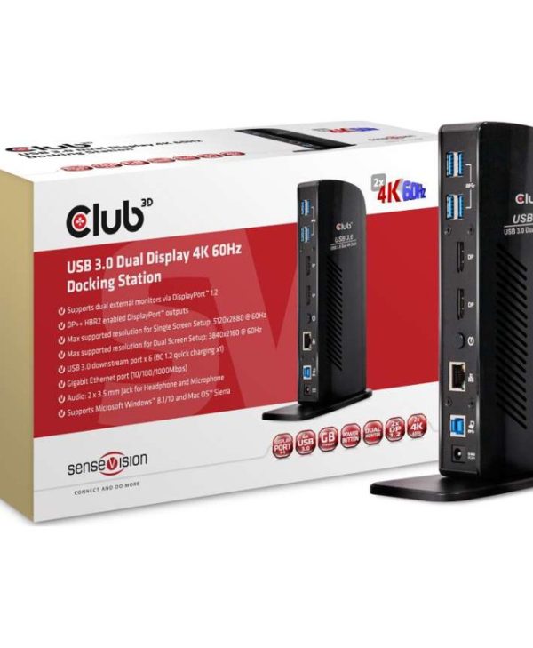 Club3D USB 3.0 Dual Display 4K60Hz Docking Station Black CSV-1460