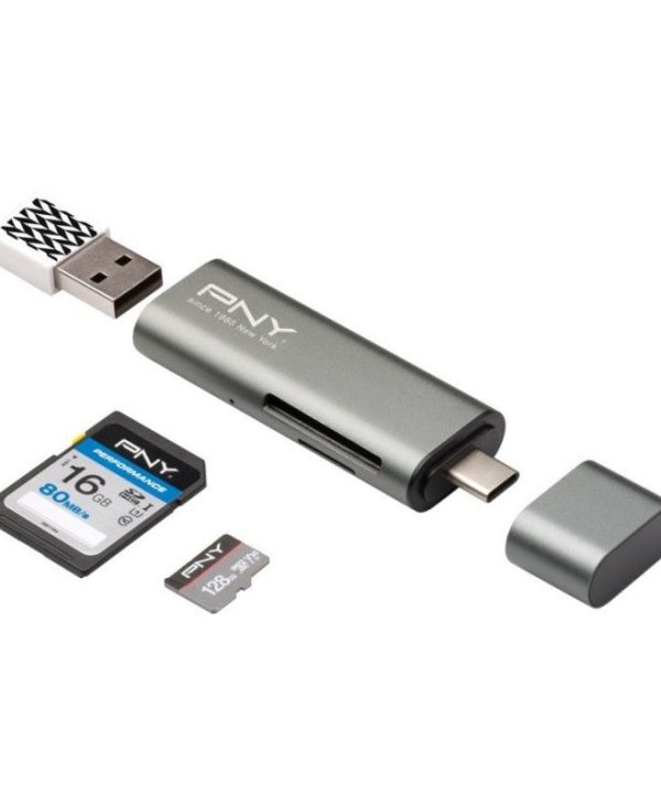PNY Dual-Slot Card Reader USB 3.0 Type-C Silver R-TC-UA-3N1E01-RB