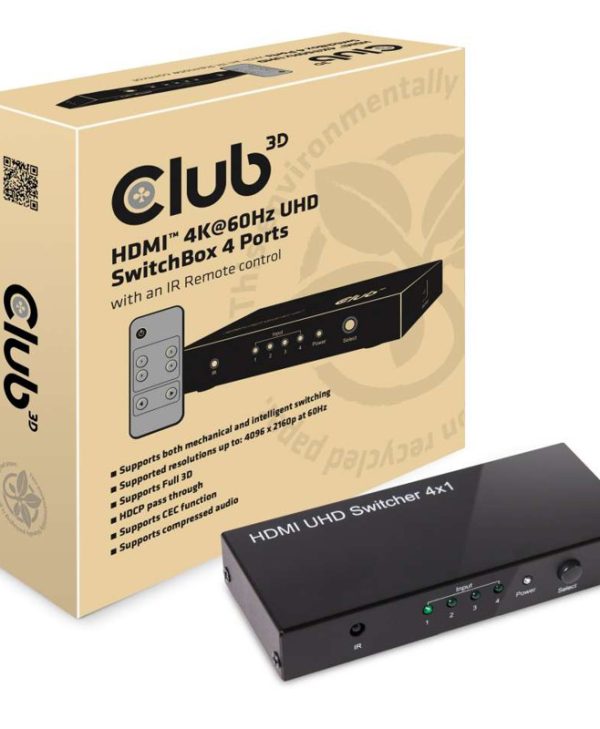 Club3D Adapter HDMI 2.0 UHD Switchbox 4-Port Black CSV-1370