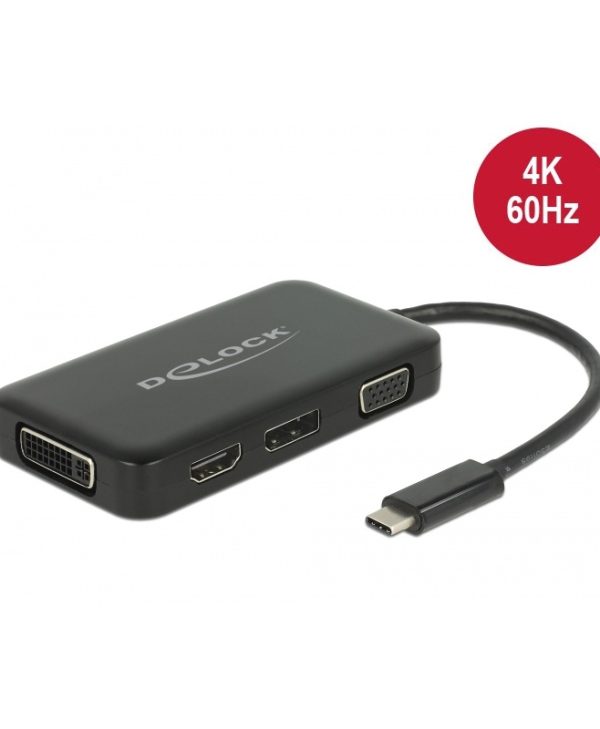 Delock Adapter USB Type-C Male to VGA/HDMI/DVI/Displayport Female Black 63929