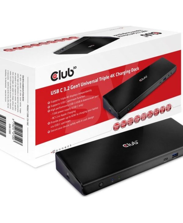 Club3D USB 3.1 Type-C Universal Triple 4K Docking Station Black CSV-1562