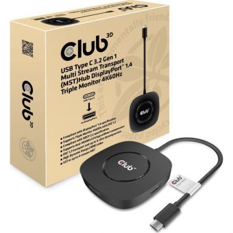 Club3D USB 3.1 Type-C Multi Stream Displayport 1.4 Triple Monitor Docking Station Black CSV-1550