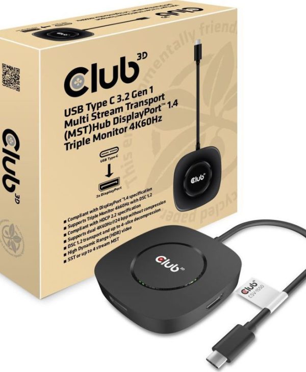 Club3D USB 3.1 Type-C Multi Stream Displayport 1.4 Triple Monitor Docking Station Black CSV-1550