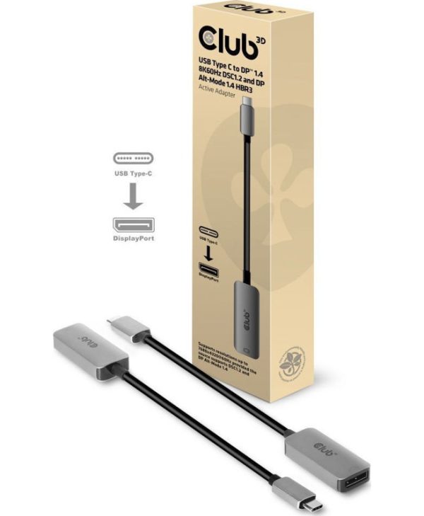 Club3D Adapter USB 3.1 Type-C Male to Displayport 1.2 Female Silver CAC-1567