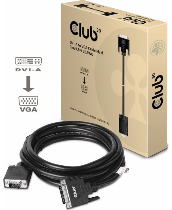Club3D Cable DVI-A Male to VGA Male 3m Black CAC-1243