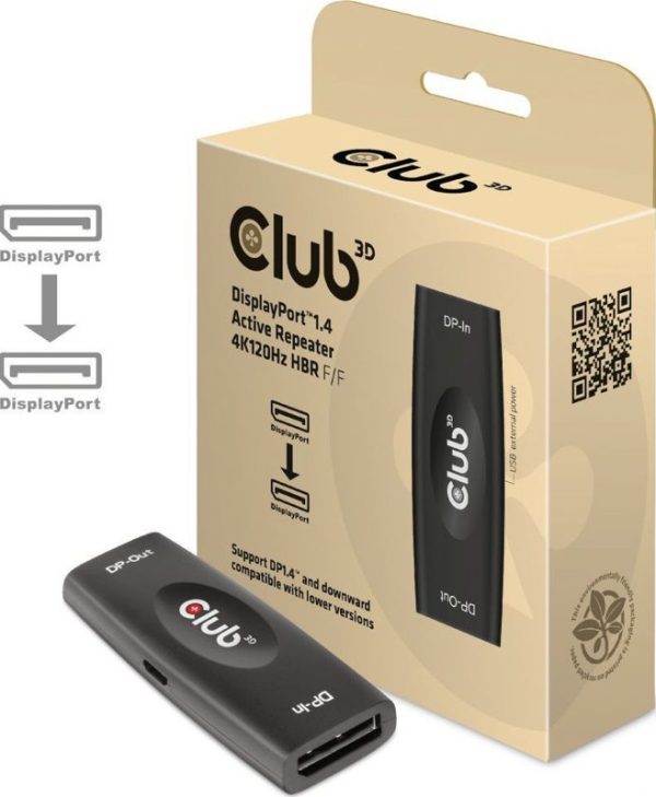 Club3D Adapter Displayport 1.4 Female to Displayport 1.4 Female Repeater Black CAC-1007