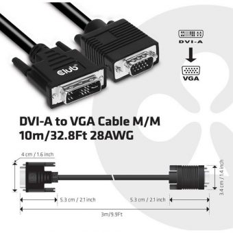 Club3D Cable DVI-A Male to VGA Male 3m Black CAC-1243 - Image 2