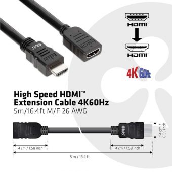 Club3D Cable HDMI Male to HDMI Female 5m Black CAC-1325 - Image 2