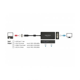 Delock Adapter USB Type-C Male to VGA/HDMI/DVI Female Black 63925 - Image 2