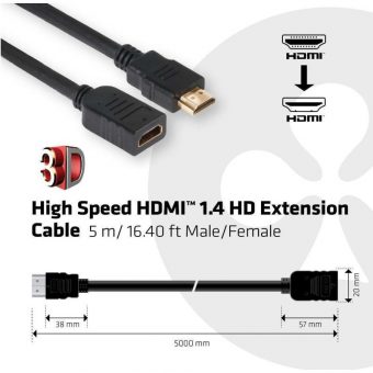 Club3D Cable HDMI 1.4 Male to HDMI 1.4 Female 5m Black CAC-1320 - Image 2