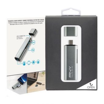 PNY Dual-Slot Card Reader USB 3.0 Type-C Silver R-TC-UA-3N1E01-RB - Image 2