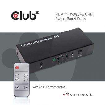 Club3D Adapter HDMI 2.0 UHD Switchbox 4-Port Black CSV-1370 - Image 2
