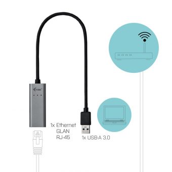 i-Tec USB 3.0 Type-A Male to Gigabit Ethernet Silver U3METALGLAN - Image 3
