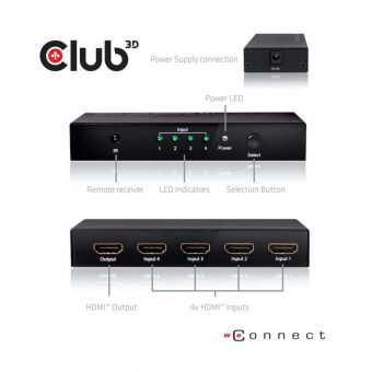 Club3D Adapter HDMI 2.0 UHD Switchbox 4-Port Black CSV-1370 - Image 3