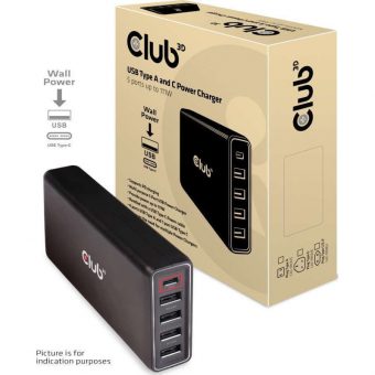 Club3D 4-Port USB Type-A / 1-Port USB Type-C Charging Station Black CAC-1903EU - Image 3