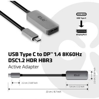 Club3D Adapter USB 3.1 Type-C Male to Displayport 1.2 Female Silver CAC-1567 - Image 3