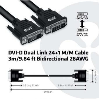 Club3D Cable DVI-D Male to DVI-D Male 3m Black CAC-1223 - Image 4