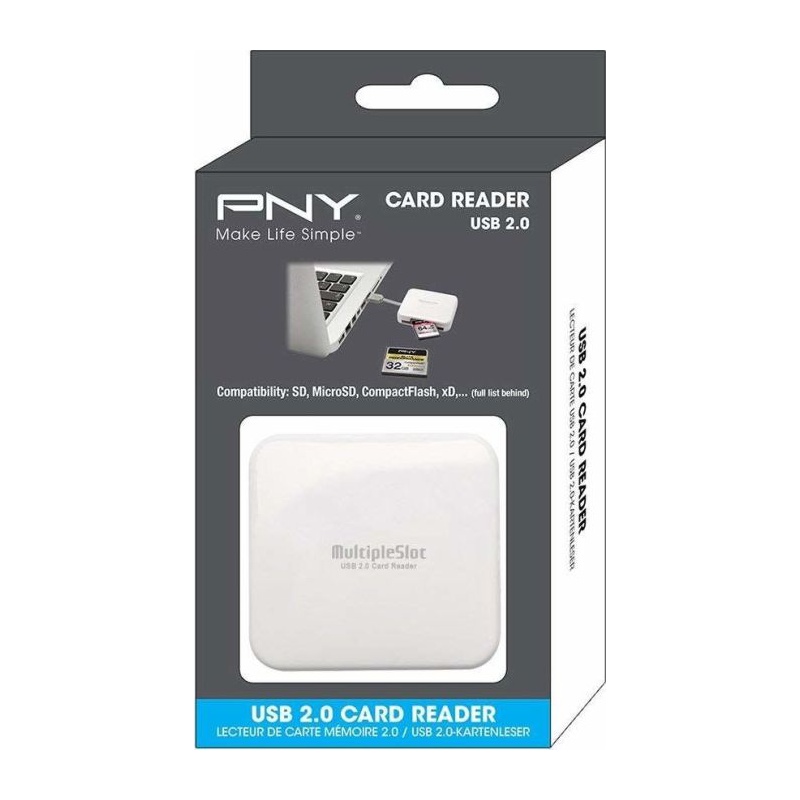 PNY MultiSlot Card Reader USB 2.0 TypeA White AXP724 eGate