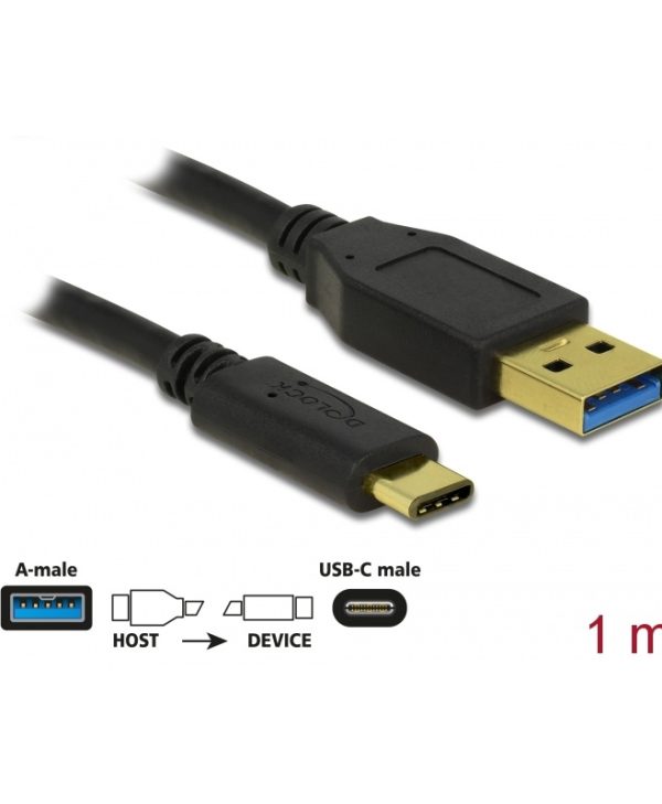 Delock Cable USB 3.1 TYpe-C Male to USB 3.1 Type-A Male 1m Black 83870