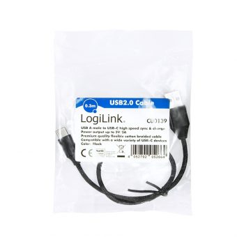 Logilink Cable USB 2.0 Type-A Male to USB 2.0 Type-C Male 0.3m Black CU0139 - Image 3