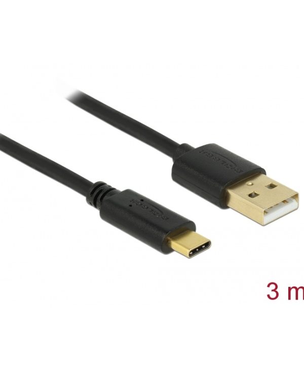 Delock Cable USB 2.0 Type-A Male To Type-C Male 3m Black 85209