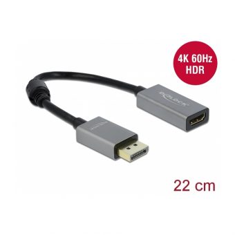 Delock Active DisplayPort 1.4 To HDMI Adapter 4K 60Hz 0.2m Grey/Black 66436