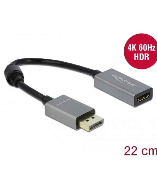 Delock Active DisplayPort 1.4 To HDMI Adapter 4K 60Hz 0.2m Grey/Black 66436