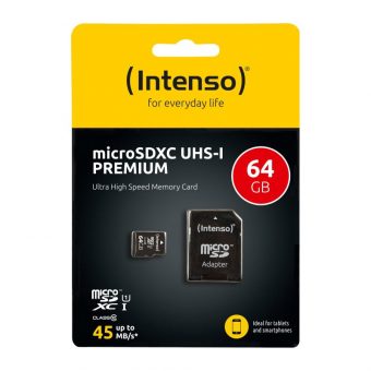 Intenso R45 MicroSDXC Premium 64GB UHS-I U1 Class 10 + Adapter 3423490 - Image 2