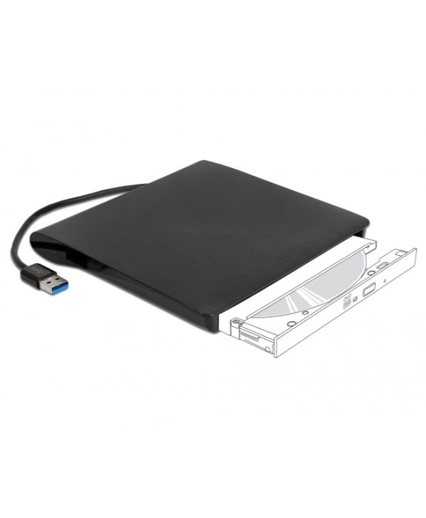 Delock External Enclosure For 5.25'' Ultra Slim SATA Drives 9.5 mm To USB Type-A Male Black 42603