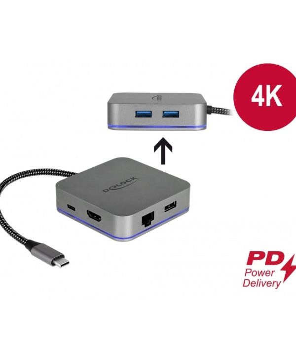 Delock Docking Station USB Type-C 4K HDMI/Hub/LAN/PD For Mobile Devices Grey 87742