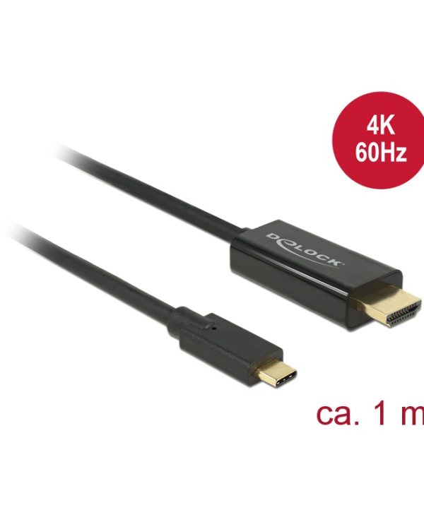 Delock Cable USB Type-C Male To HDMI Male (DisplayPort Alternative Mode) 4K 60Hz 1m Black 85290