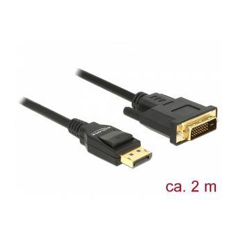 Delock Cable DisplayPort 1.2 Male To DVI 24+1 Male Passive 4K 30 Hz 2m Black 85313