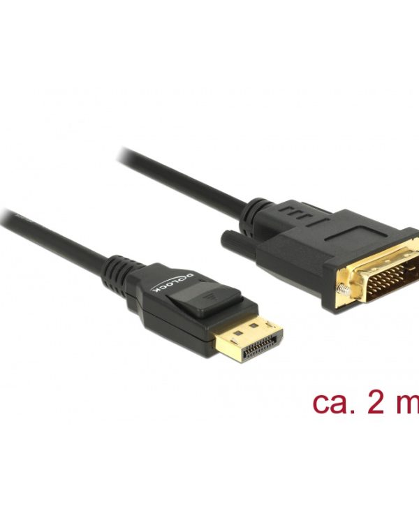 Delock Cable DisplayPort 1.2 Male To DVI 24+1 Male Passive 4K 30 Hz 2m Black 85313