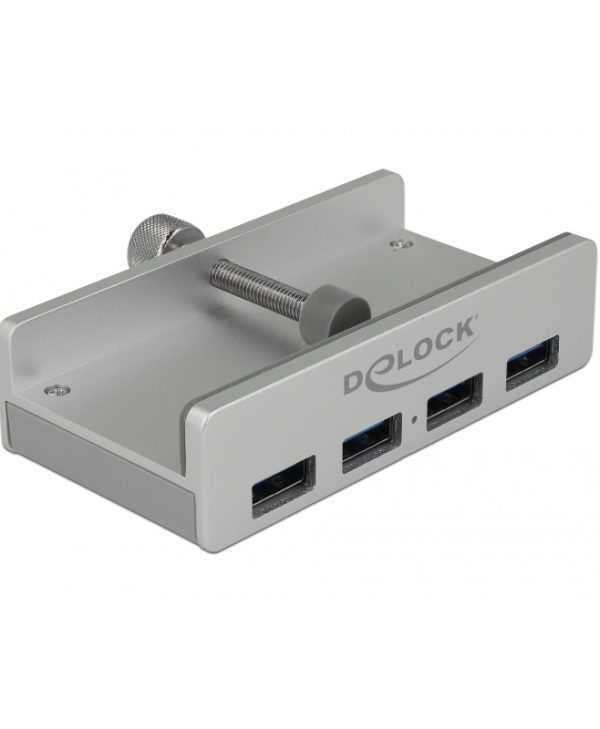 Delock External USB 3.0 4-Port Hub With Locking Screw Silver 64046