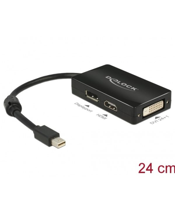 Delock Adapter Mini DisplayPort 1.1 Male To DisplayPort/HDMI/DVI Female Passive Black 62623