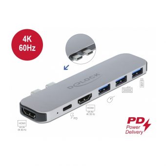 Delock Docking Station For MacBook Dual HDMI 4K/PD/Hub Grey 87753