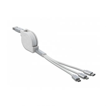 Delock USB 3 in 1 Retractable Charging Cable For Lightning 8 Pin/Micro USB/USB Type-C White 85850 - Image 2