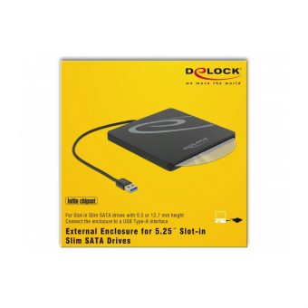Delock External Enclosure For 5.25'' Slot-In Slim SATA Drives 9.5 / 12.7 mm To USB Type-C Male Black 42604 - Image 3