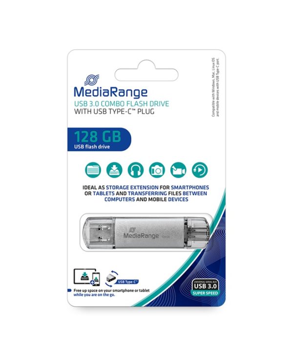 MediaRange 128GB USB 3.1 With Type-C Silver MR938