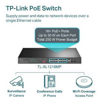 TP-Link TL-SL1218P 16port 10/100 +2port Gigabit Switch PoE+ - Image 4